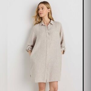 Quince|| 100% European Linen Shirt Dress in a Beige Flax color Size Medium